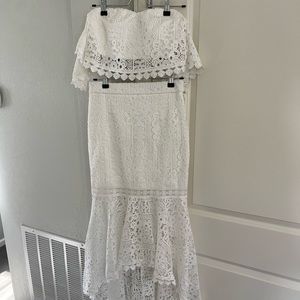 Two Sisters laser cut two piece set. White, lace, perfect condition